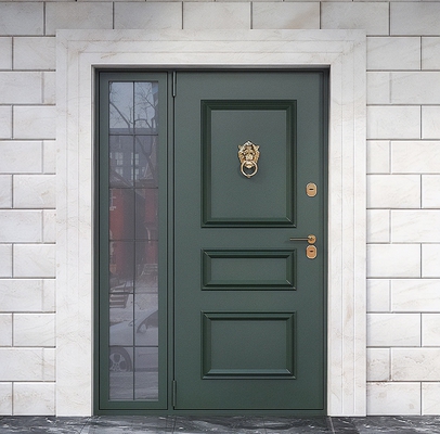 Зеленая дверь с боковой остекленной вставкой